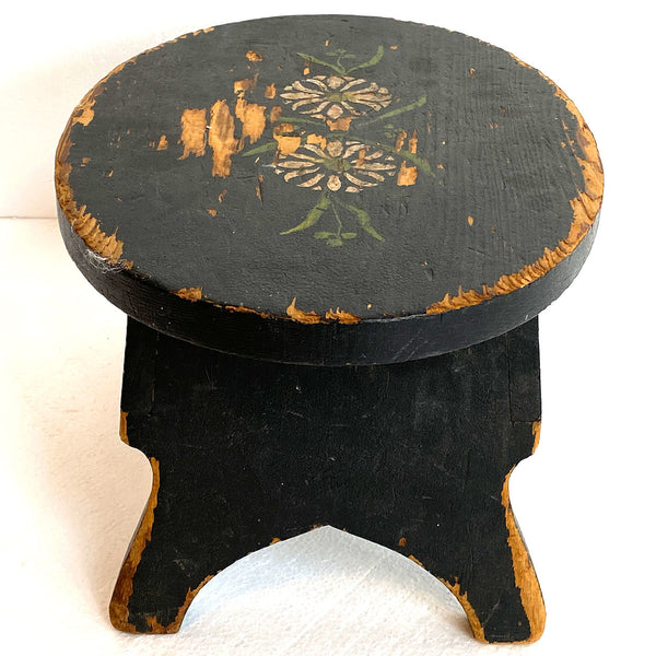 Small American Wooden Stencil Floral Painted Footstool
