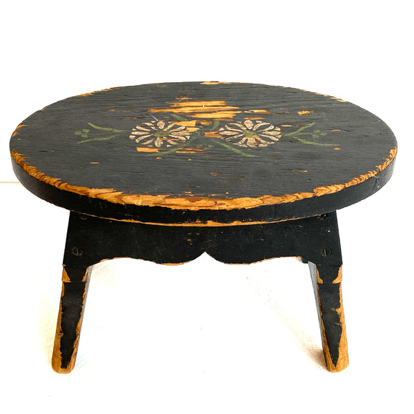 Small American Wooden Stencil Floral Painted Footstool