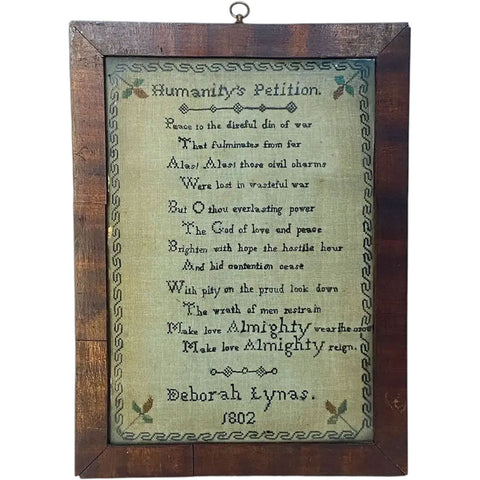 Irish Georgian Needlework Sampler Humanity's Petition Wrought by Deborah Lynas