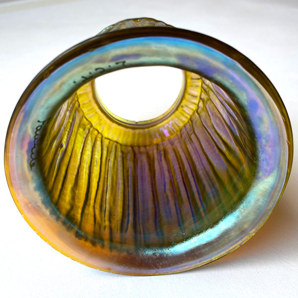 Rare American Tiffany Studios Favrile Glass Gold Iridescent Linenfold Lamp Shade