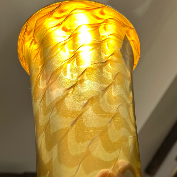 Large American Durand Iridescent Glass Snakeskin Pattern Torchiere Lamp Shade