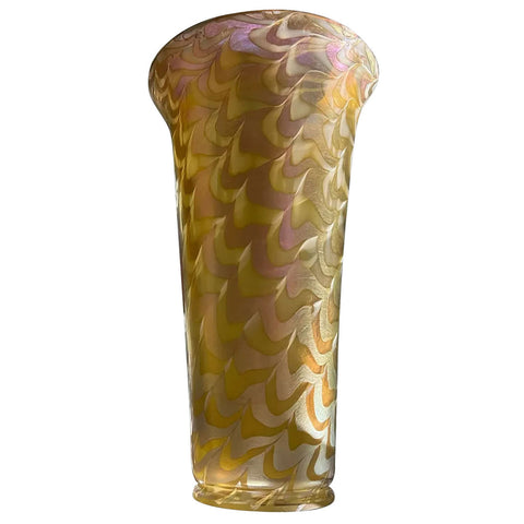 Large American Durand Iridescent Glass Snakeskin Pattern Torchiere Lamp Shade
