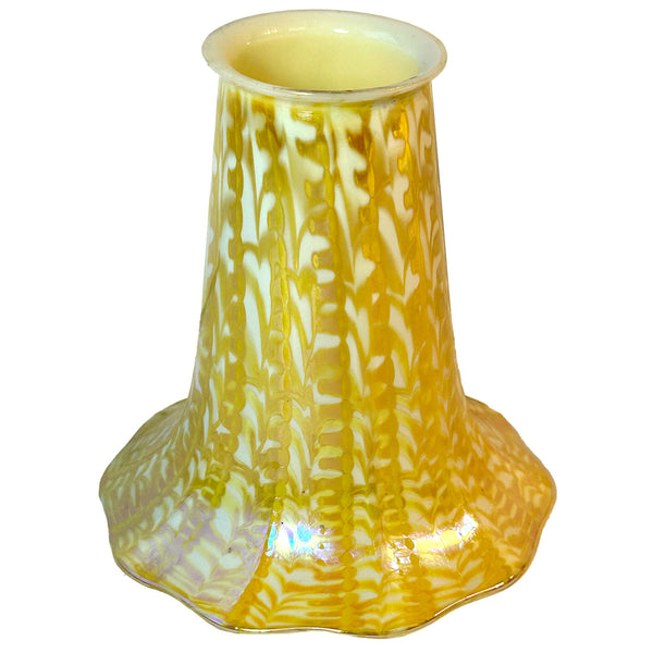 American Quezal Glass Opalescent Gold Zipper Pattern Lamp Shade