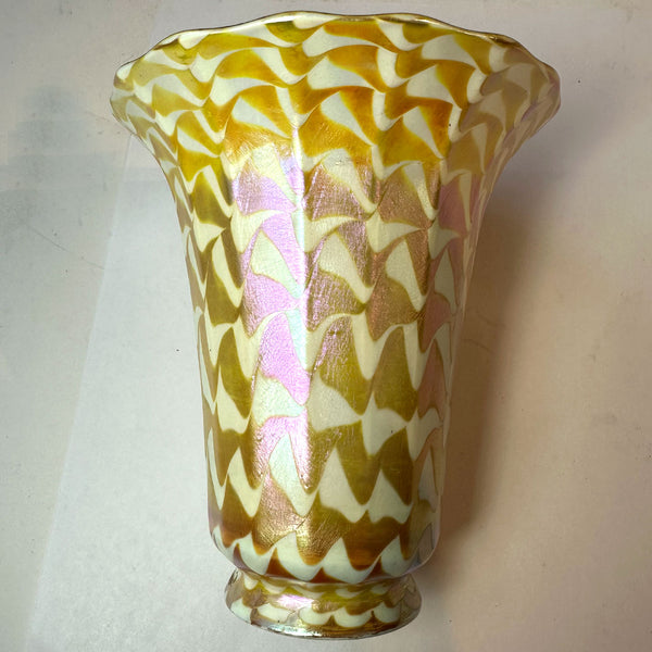 American Art Nouveau Glass Gold Ribbed Iridescent Lamp Shade