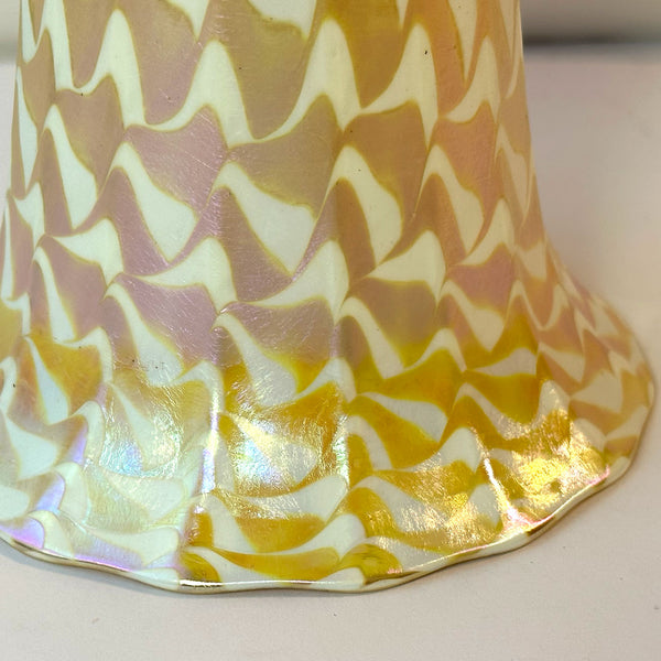 American Art Nouveau Glass Gold Ribbed Iridescent Lamp Shade