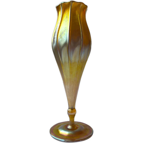 American Tiffany Studios Favrile Glass Iridescent Gold Floriform Vase