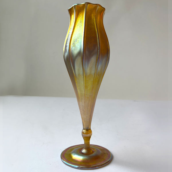American Tiffany Studios Favrile Glass Iridescent Gold Floriform Vase