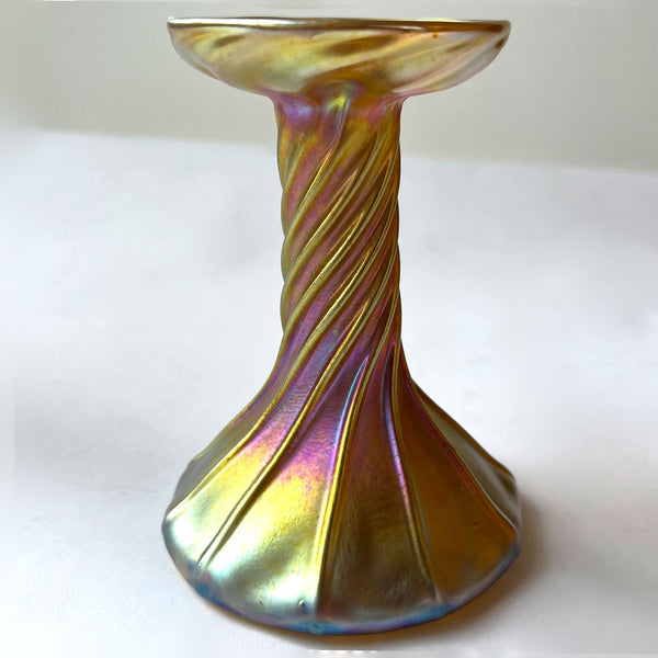 Small American Tiffany Studios Favrile Glass Iridescent Gold Candlestick