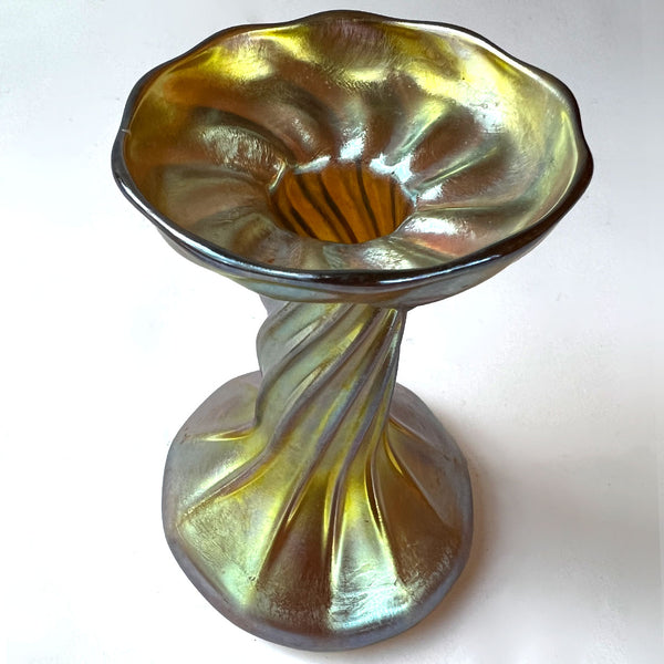 Small American Tiffany Studios Favrile Glass Gold Iridescent Candlestick
