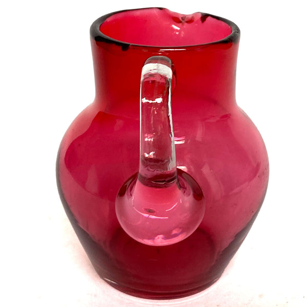 Small English Victorian Cranberry Red and Clear Glass Pitcher