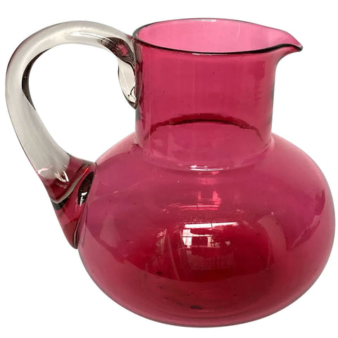 Large English Victorian Cranberry and Clear Glass Pitcher