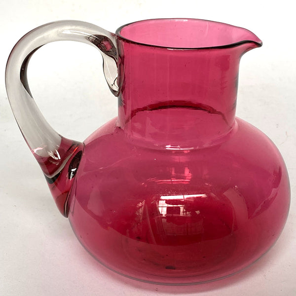 Small English Victorian Cranberry Red and Clear Glass Pitcher