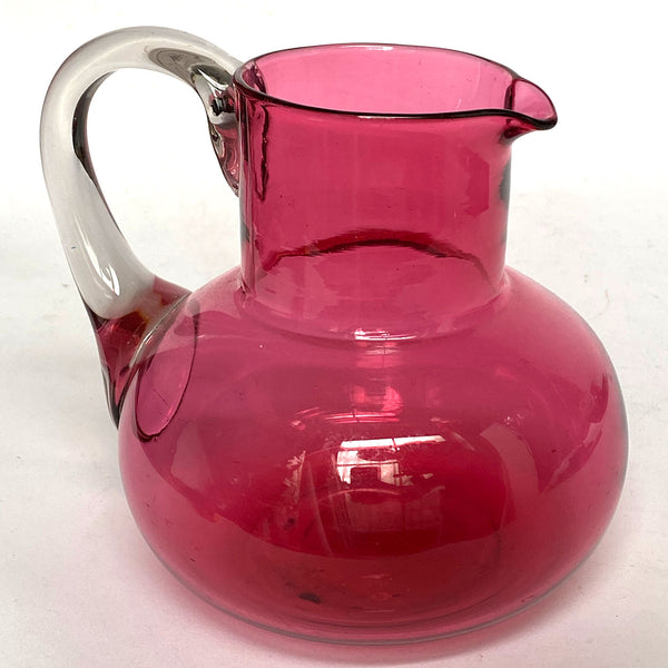 Large English Victorian Cranberry and Clear Glass Pitcher