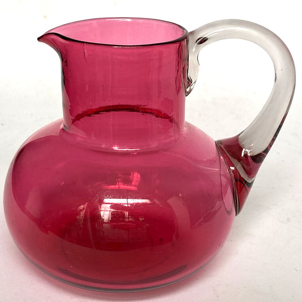 Large English Victorian Cranberry and Clear Glass Pitcher