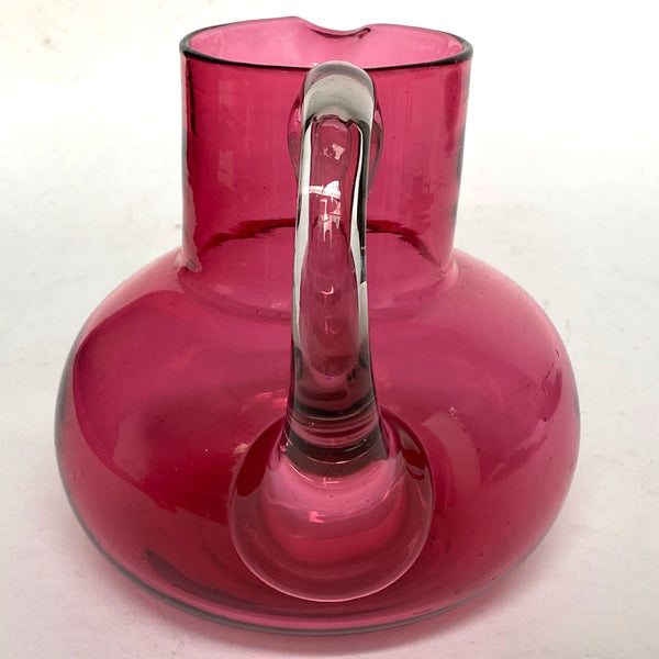 Large English Victorian Cranberry and Clear Glass Pitcher