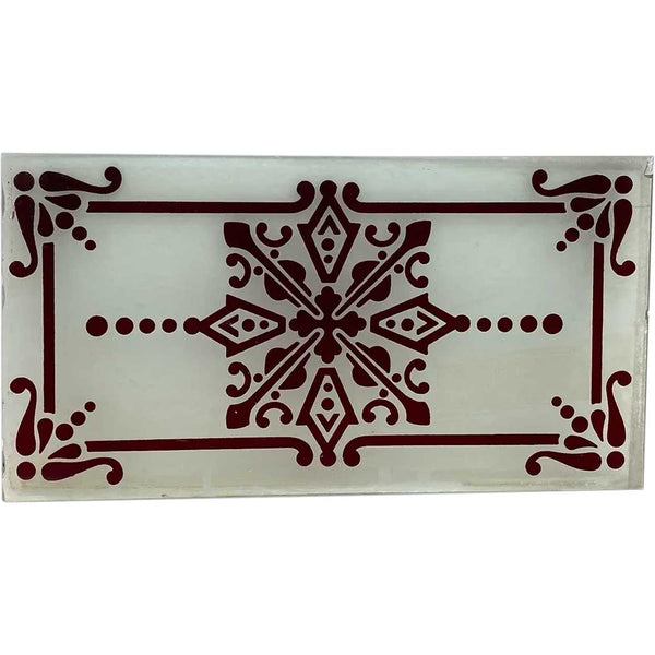 Victorian Etched White to Ruby Red Glass Rectangular Panel