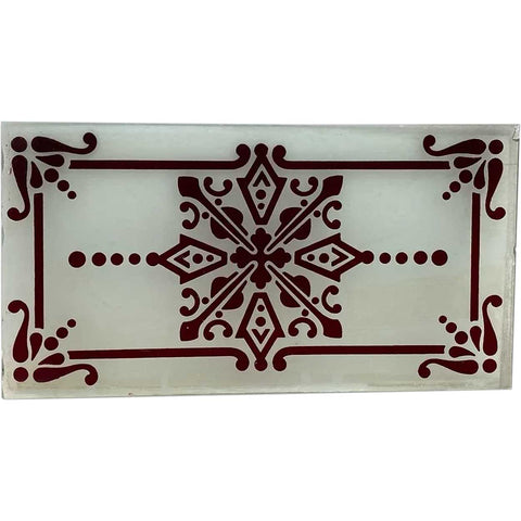 Victorian Etched White to Ruby Red Glass Rectangular Panel