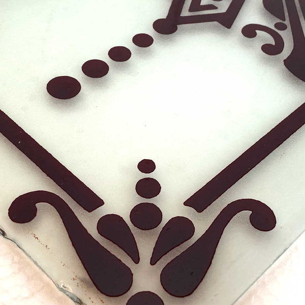 Victorian Etched White to Ruby Red Glass Rectangular Panel