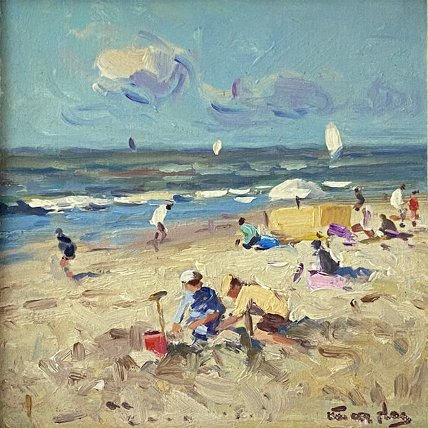 NIEK VAN DER PLAS Oil on Board Painting, Summer Beach Seascape