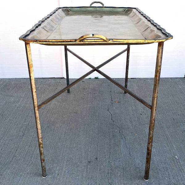 Large Mexican Holler & Saunders Alpaca Metal Tray Wrought Iron Table