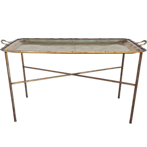 Large Mexican Holler & Saunders Alpaca Metal Tray Wrought Iron Table