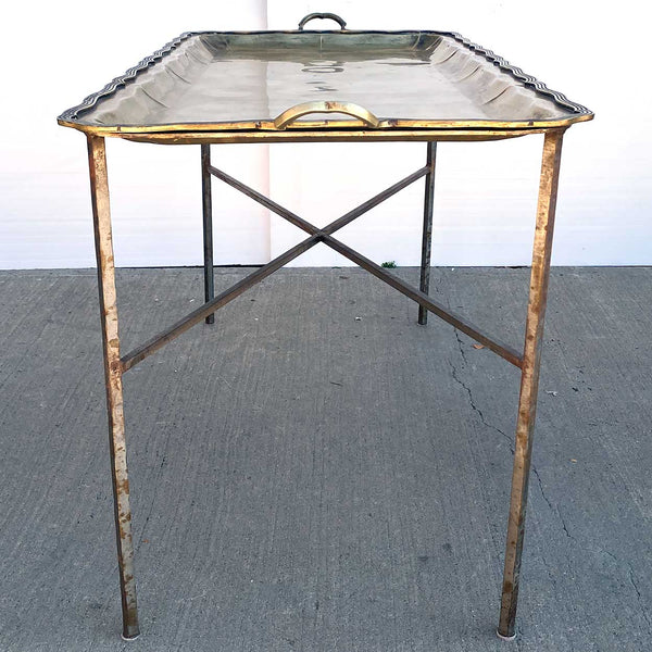Large Mexican Holler & Saunders Alpaca Metal Tray Wrought Iron Table