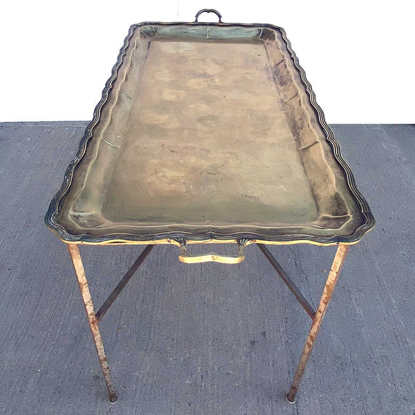 Large Mexican Holler & Saunders Alpaca Metal Tray Wrought Iron Table
