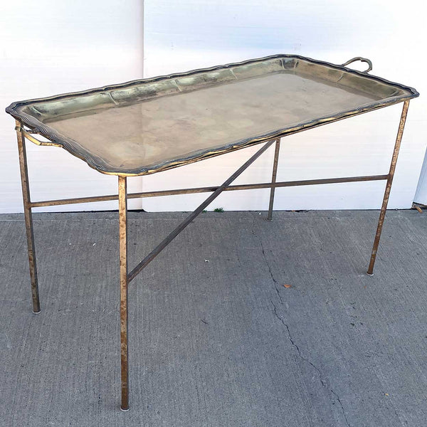 Large Mexican Holler & Saunders Alpaca Metal Tray Wrought Iron Table