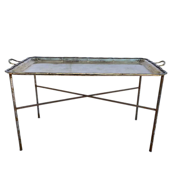 Large Mexican Holler & Saunders Alpaca Metal Tray Wrought Iron Table