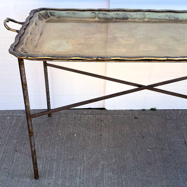 Large Mexican Holler & Saunders Alpaca Metal Tray Wrought Iron Table