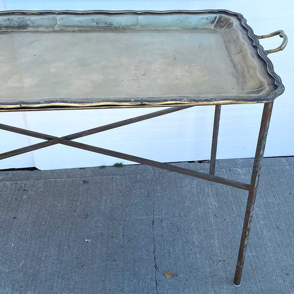 Large Mexican Holler & Saunders Alpaca Metal Tray Wrought Iron Table