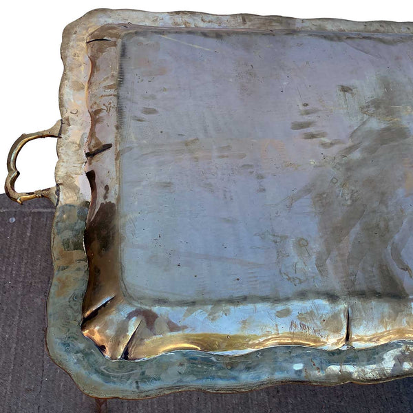 Large Mexican Holler & Saunders Alpaca Metal Tray Wrought Iron Table