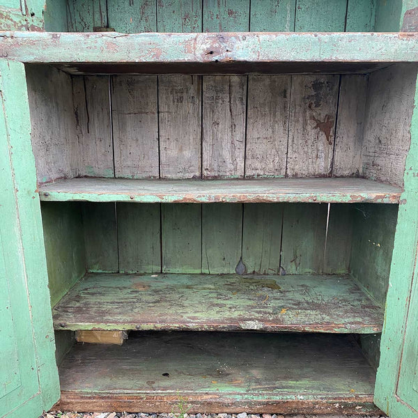 American Primitive Green Painted Walnut Stepback Cupboard