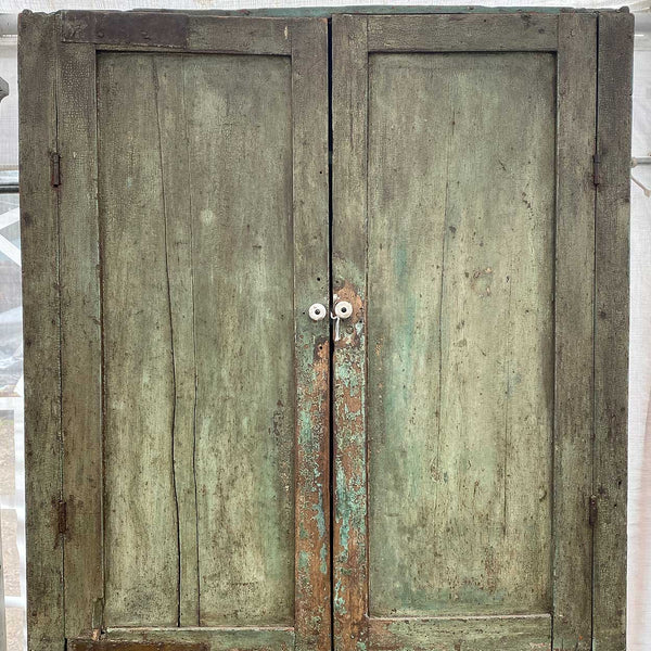 American Primitive Green Painted Walnut Stepback Cupboard