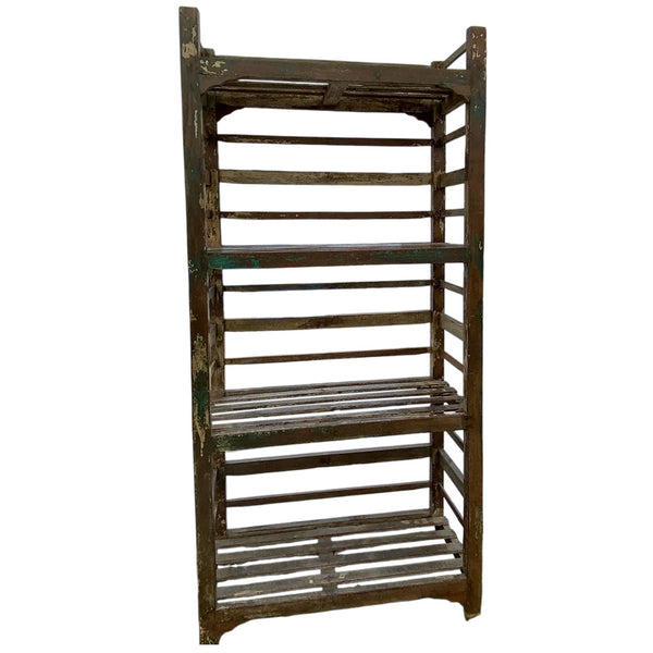Large Industrial Primitive Teak or Walnut Open Shelf