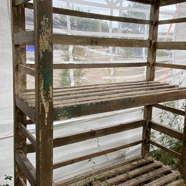 Large Industrial Primitive Teak or Walnut Open Shelf