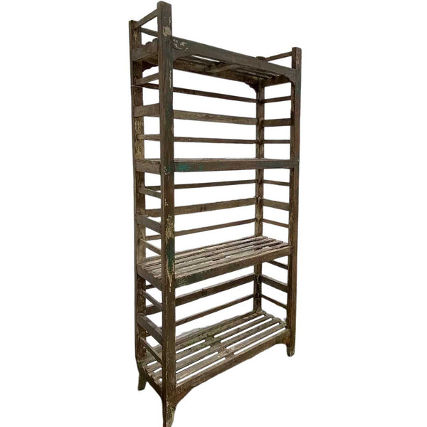 Large Industrial Primitive Teak or Walnut Open Shelf