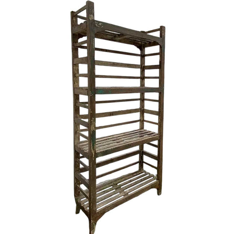 Large Industrial Primitive Teak or Walnut Open Shelf