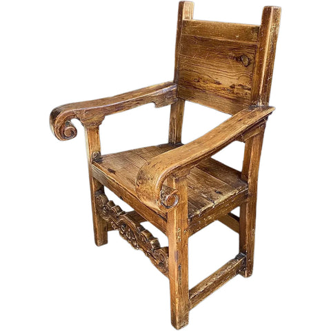 Large Vintage Mexican Spanish Colonial Style Pine Armchair