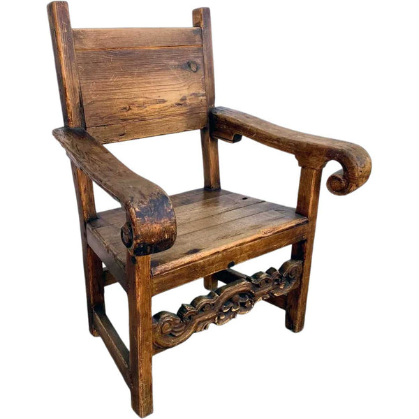 Large Vintage Mexican Spanish Colonial Style Pine Armchair