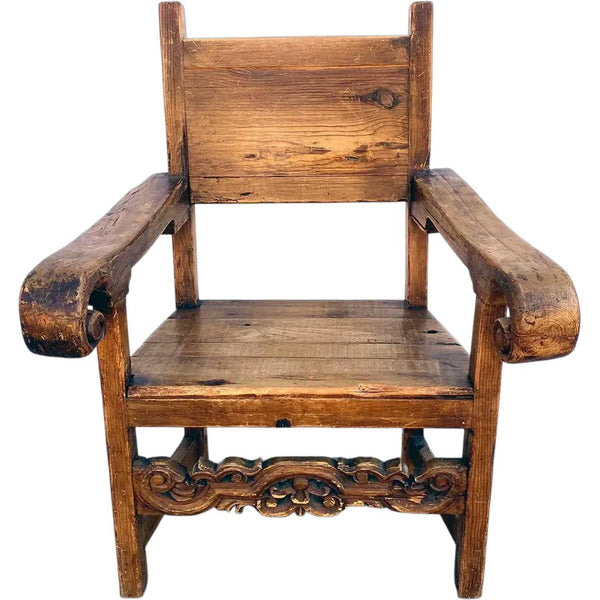 Large Vintage Mexican Spanish Colonial Style Pine Armchair