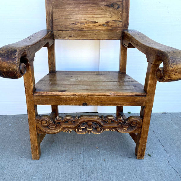 Large Vintage Mexican Spanish Colonial Style Pine Armchair