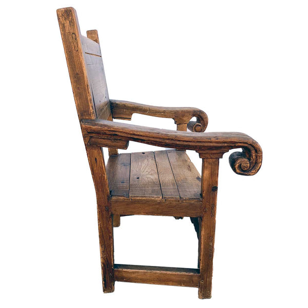 Large Vintage Mexican Spanish Colonial Style Pine Armchair