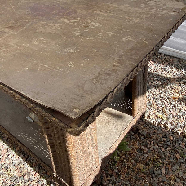 American Mission/Arts and Crafts Natural Wicker and Oak Veneer Top Library Table