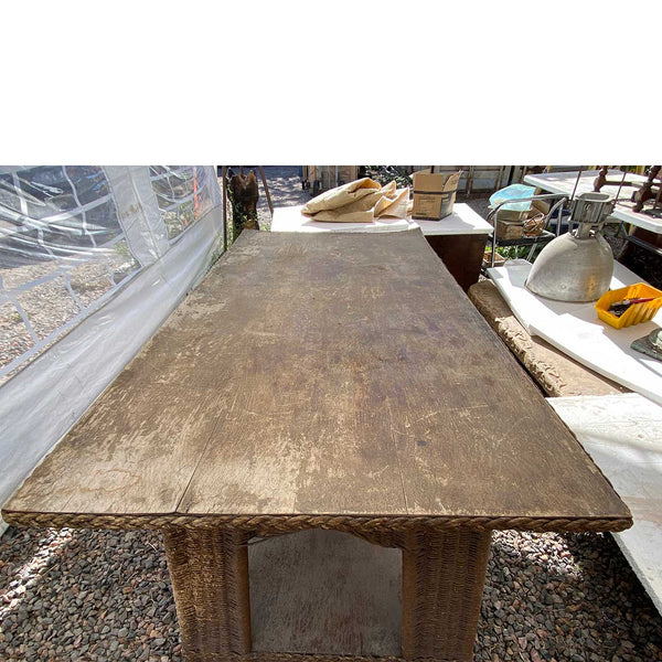 American Mission/Arts and Crafts Natural Wicker and Oak Veneer Top Library Table