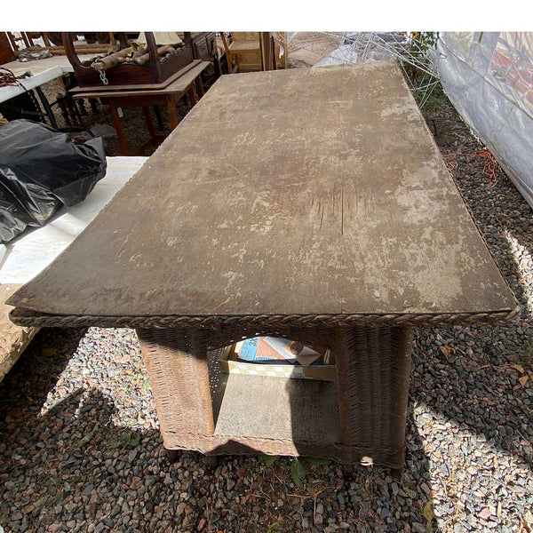 American Mission/Arts and Crafts Natural Wicker and Oak Veneer Top Library Table