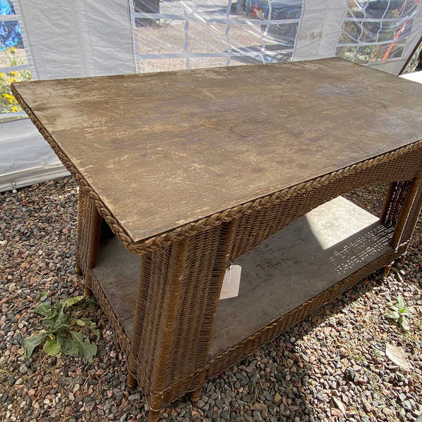 American Mission/Arts and Crafts Natural Wicker and Oak Veneer Top Library Table