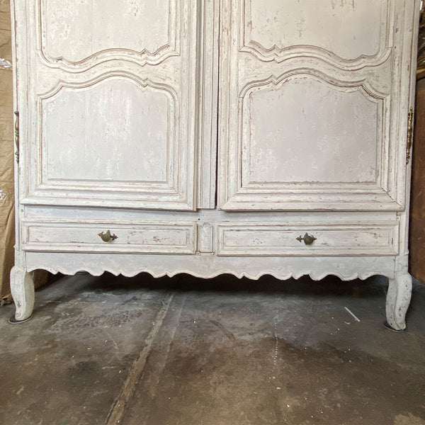 Large French Provincial Louis XV Chateau Painted Oak Armoire
