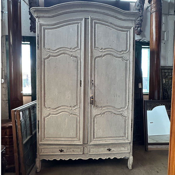 Large French Provincial Louis XV Chateau Painted Oak Armoire