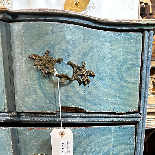 Swedish Baroque Oak Blue Painted Faux-Grain Two-Part Chest of Drawers